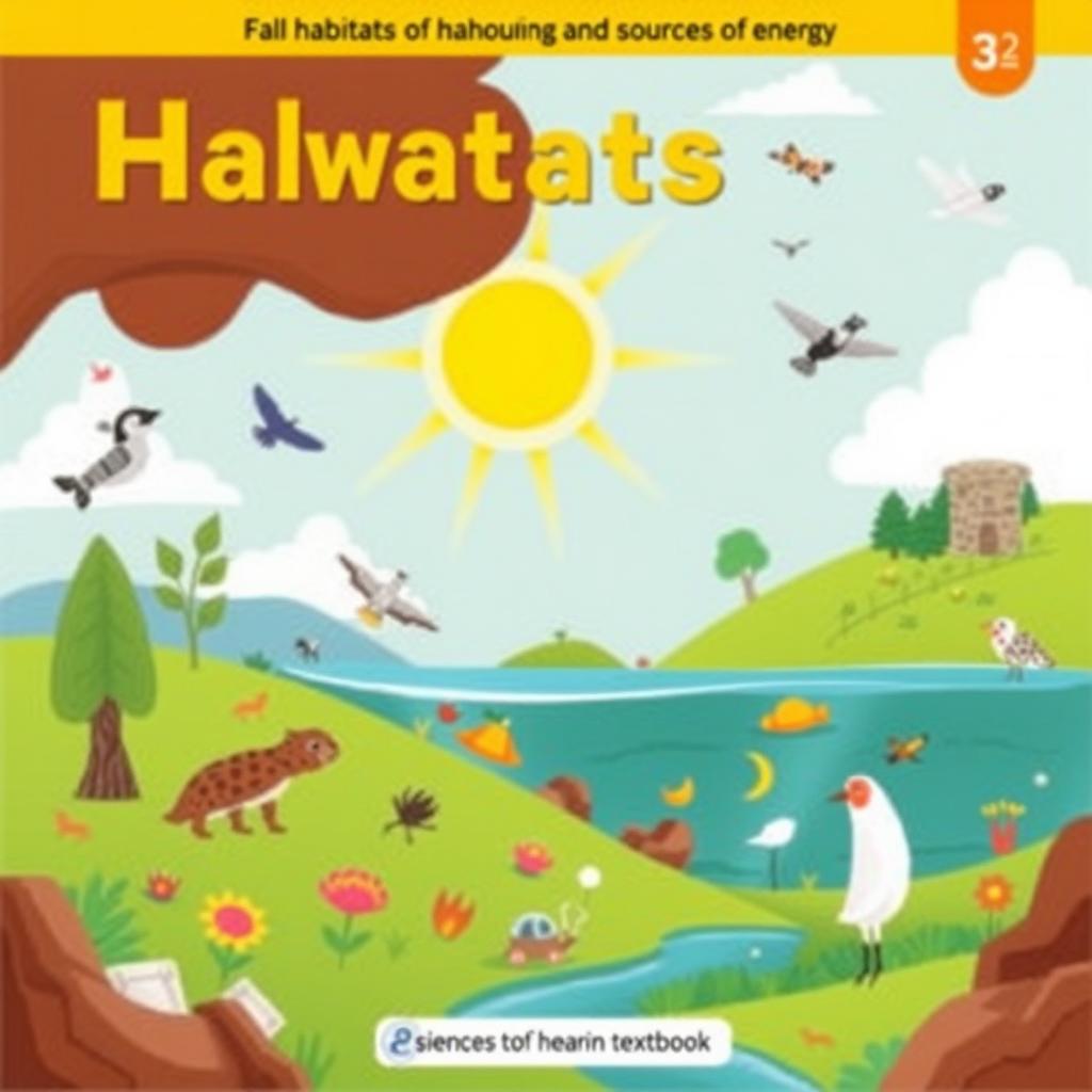 A cover image for a science textbook for hearing-impaired elementary school students about the habitats of living beings and sources of energy