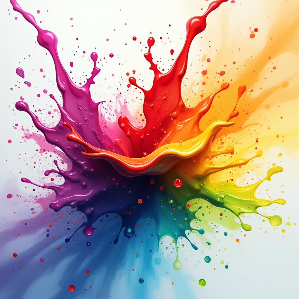 Create a vibrant, dynamic splash image with a burst of colors, abstract shapes, fluid patterns, and a gradient background, evoking joy, creativity, and spontaneity