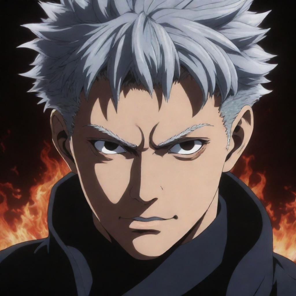 Sukuna from Jujutsu Kaisen in his human form, depicted in detailed anime style, projecting his strong menacing aura yet aesthetically pleasing look