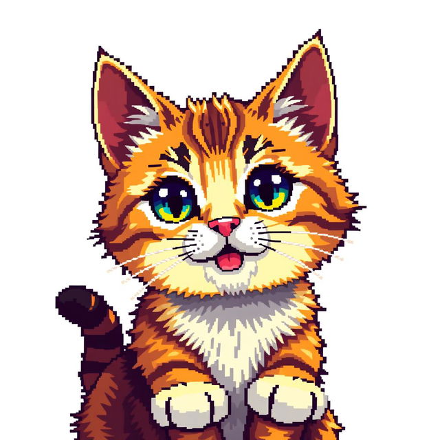 Create a detailed pixel art image of a cute cat