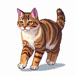 Create a detailed 16-bit pixel art image of a full-body cat walking