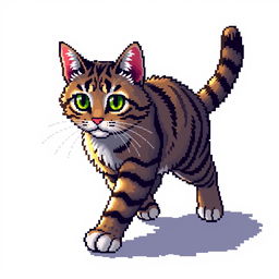 Create a detailed 16-bit pixel art image of a full-body cat walking