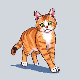 Create a detailed 16-bit pixel art image of a full-body cat walking