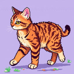 Create a detailed 8-bit pixel art image of a full-body cat walking from a side view, designed for a video game