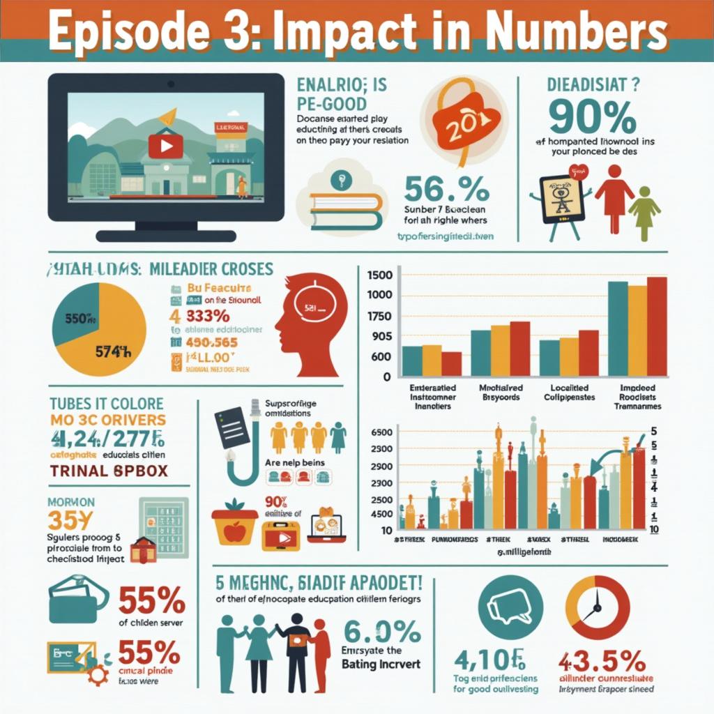 Create engaging visuals for a video titled 'Episode 3: Impact in Numbers', using infographics to illustrate the impact of donations and sponsorships on educational milestones and children's well-being