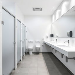 Create an image of a modern style restroom in a college