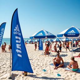 A beach decorated with Adidas branding