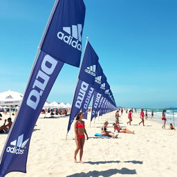 A beach decorated with Adidas branding