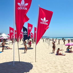 A beach decorated with Adidas branding