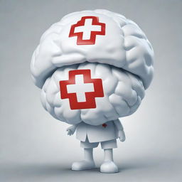 A detailed illustration of a cartoon brain wearing a white nurse cap with a red cross sign on it