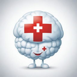 A detailed illustration of a cartoon brain wearing a white nurse cap with a red cross sign on it