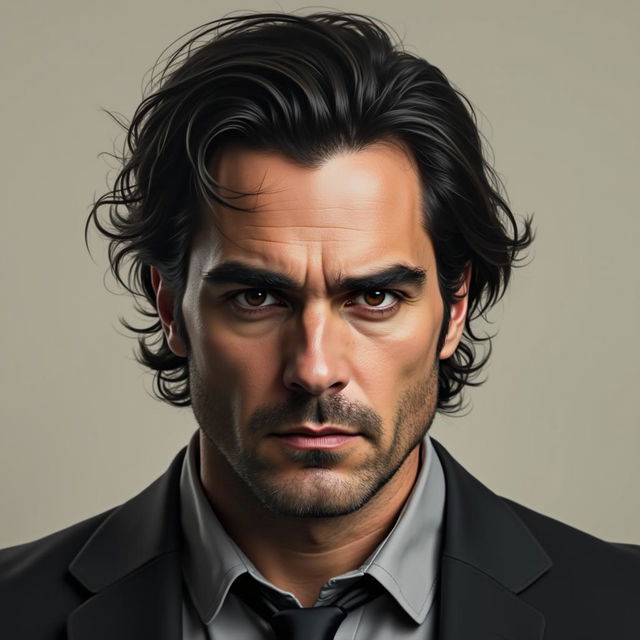 A realistic portrait of Joaquin Phoenix with a focus on his expressive eyes, well-defined facial features, and unique hairstyle