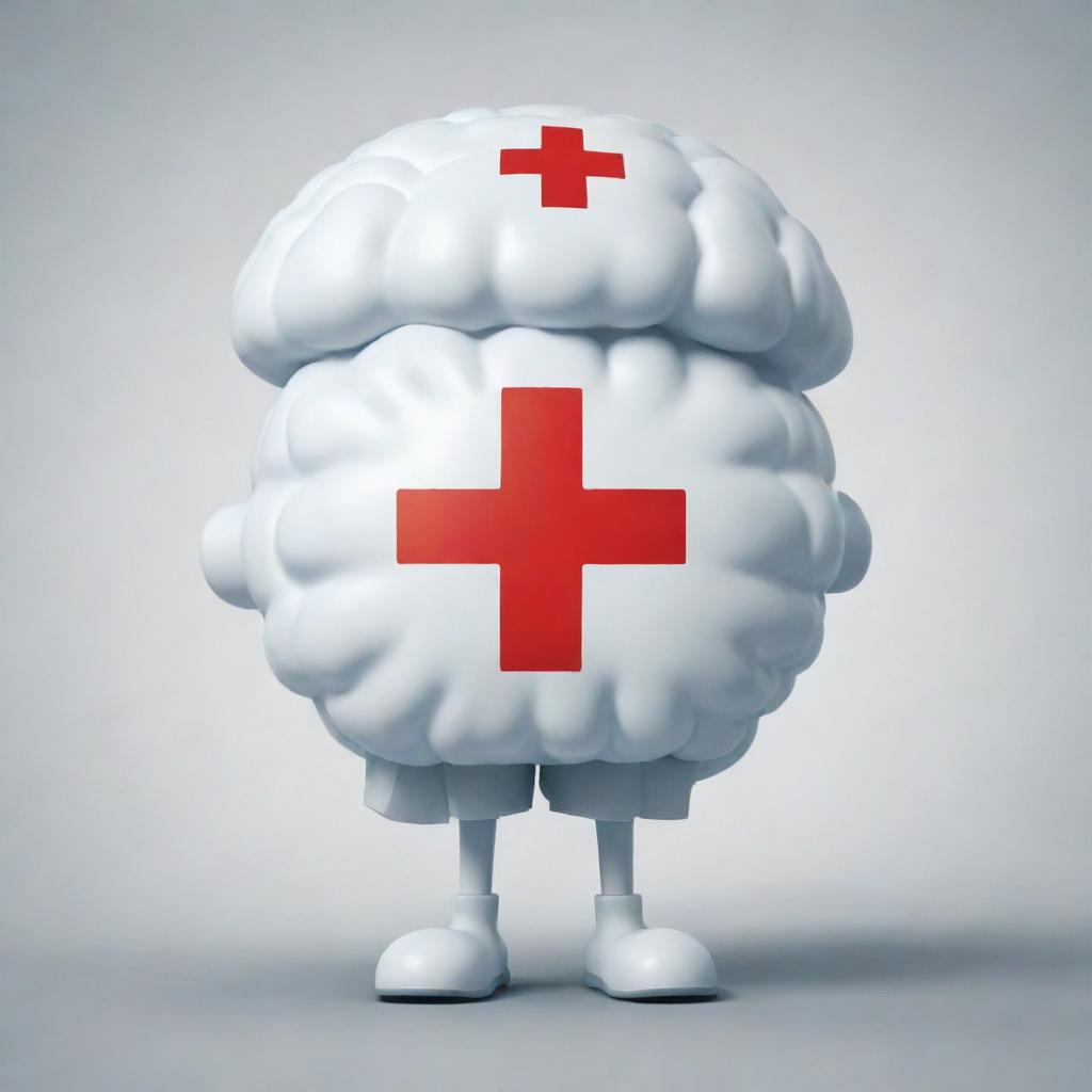 A detailed illustration of a cartoon brain wearing a white nurse cap with a red cross sign on it