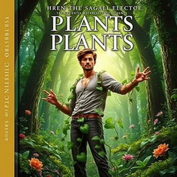 A captivating book cover featuring a man with the extraordinary ability to control plants