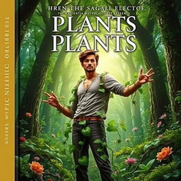 A captivating book cover featuring a man with the extraordinary ability to control plants