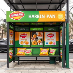 A bus stop decorated with the Harina PAN brand