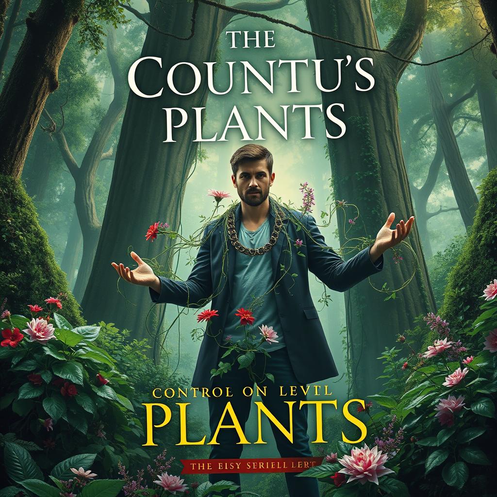 A captivating book cover featuring a man with the extraordinary ability to control plants