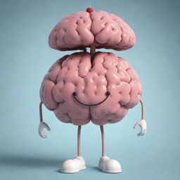 A whimsical image of a brain with human-like legs, adorned with a nurse's cap, expressing a wide, friendly smile.