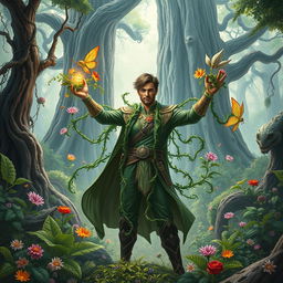 An epic fantasy book cover featuring a man with the extraordinary ability to control plants