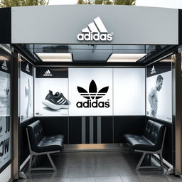 A bus stop decorated with the Adidas brand