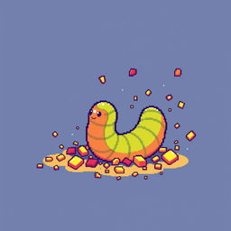 The image should depict a pixel art style worm as if it has been crushed or exploded