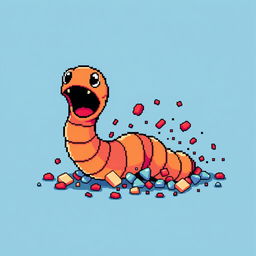 The image should depict a pixel art style worm as if it has been crushed or exploded