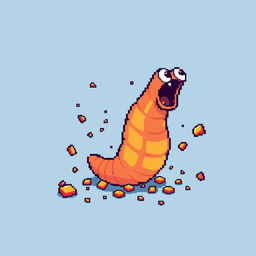 The image should depict a pixel art style worm as if it has been crushed or exploded