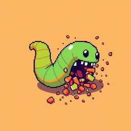 The image should depict a pixel art style worm as if it has been crushed or exploded