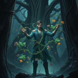 An epic fantasy book cover featuring a man with the extraordinary ability to control plants