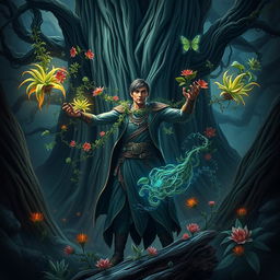 An epic fantasy book cover featuring a man with the extraordinary ability to control plants