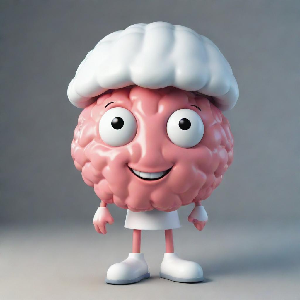 An amusing, stylish image of a feminine brain character, complete with legs, wearing a nurse's cap, projecting a warm, inviting smile.