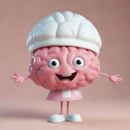 An amusing, stylish image of a feminine brain character, complete with legs, wearing a nurse's cap, projecting a warm, inviting smile.