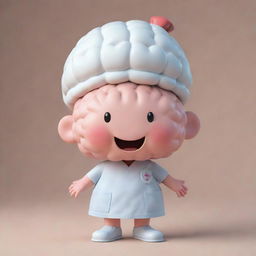 An endearing image of a cute brain character dressed in a traditional nurse's outfit, radiating an aura of kindness and compassion.