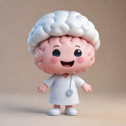 An endearing image of a cute brain character dressed in a traditional nurse's outfit, radiating an aura of kindness and compassion.