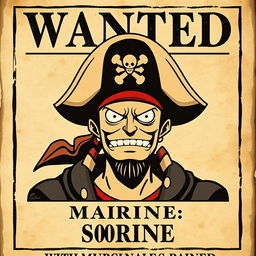 A wanted poster in the style of One Piece, featuring a pirate with a fierce expression, wearing a pirate hat, and with a bounty amount displayed prominently