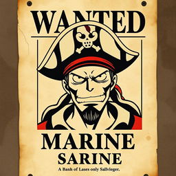 A wanted poster in the style of One Piece, featuring a pirate with a fierce expression, wearing a pirate hat, and with a bounty amount displayed prominently