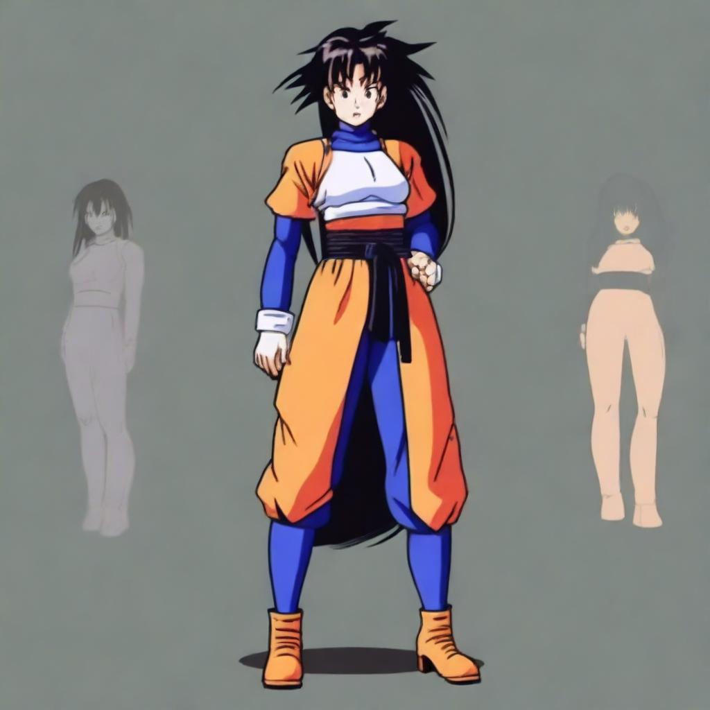 Create an image of a Saiyan woman in Kenichi Tachibana's style, inspired by the appearance of Michelle K