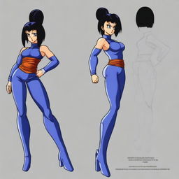 Create an image of a Saiyan woman in Kenichi Tachibana's style, inspired by the appearance of Michelle K