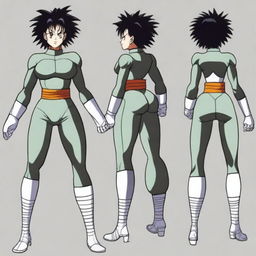 Create an image of a Saiyan woman in Kenichi Tachibana's style, inspired by the appearance of Michelle K