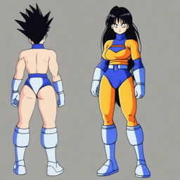 Create an image of a Saiyan woman in Kenichi Tachibana's style, inspired by the appearance of Michelle K