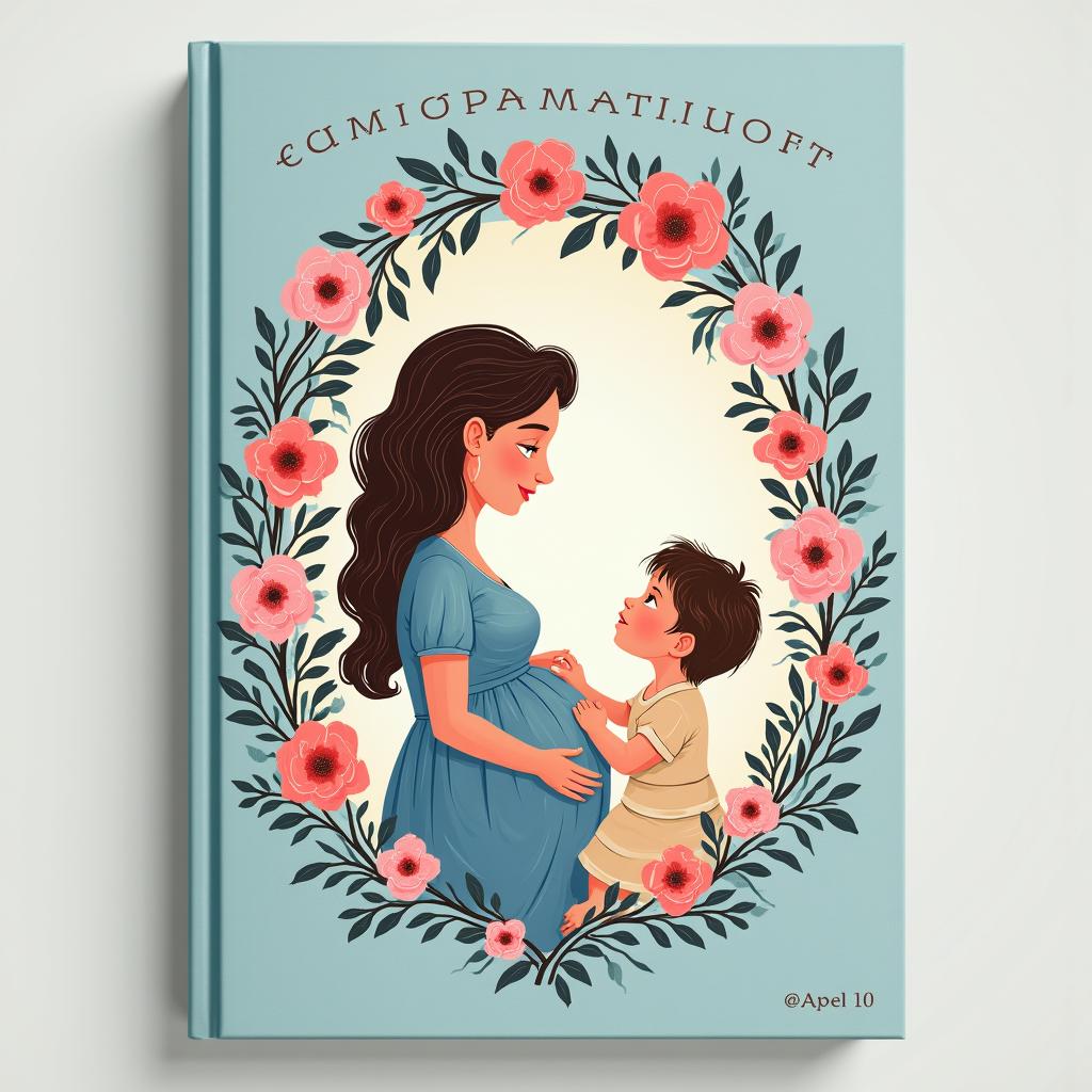 A capa do livro 'Amor Materno' apresenta uma mãe de mãos dadas com seu filho, com um fundo de flores delicadas e cores azul e rosa