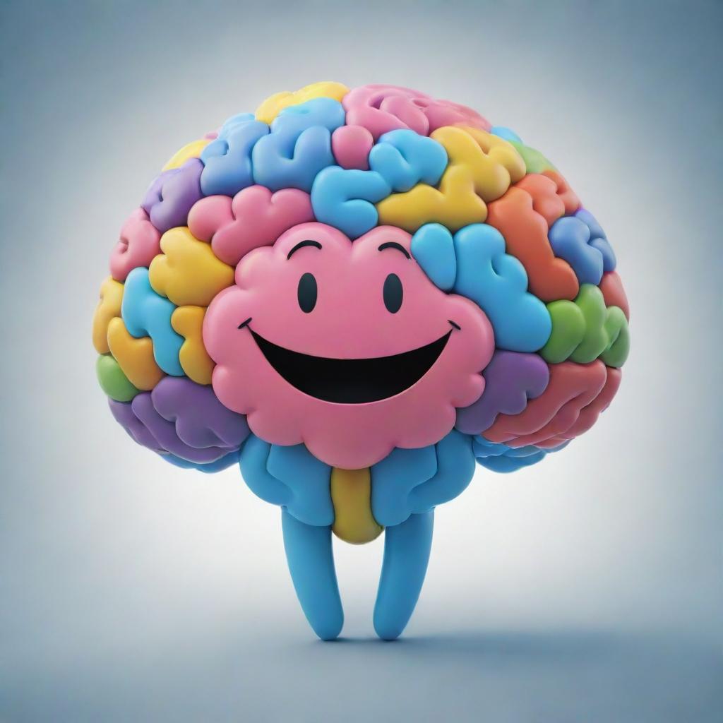 An inspiring representation of a brain exuding a lively smile, symbolizing psychosocial care and mental well-being.