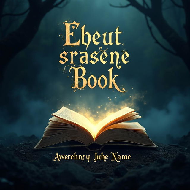 Create a captivating book cover with a dark, atmospheric background, a glowing ancient book, and elegant, flowing script for the title and author's name