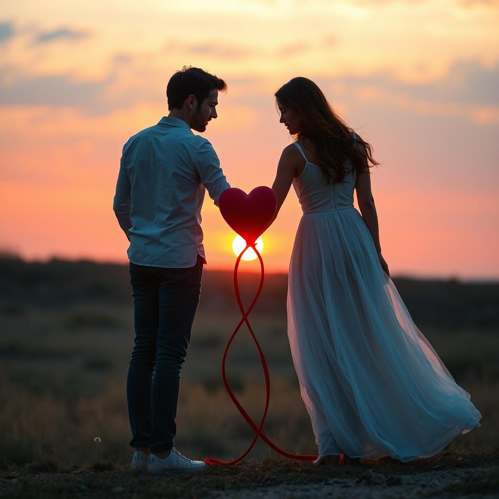 La imagen muestra dos parejas unidas a la distancia mediante el hilo rojo del destino