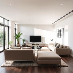 A modern living room with sleek, minimalist design