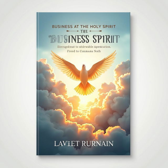 Create a book cover featuring clouds, a dove, and fire tongues to symbolize 'Business at the Speed of the Holy Spirit,' with a focus on love and passion