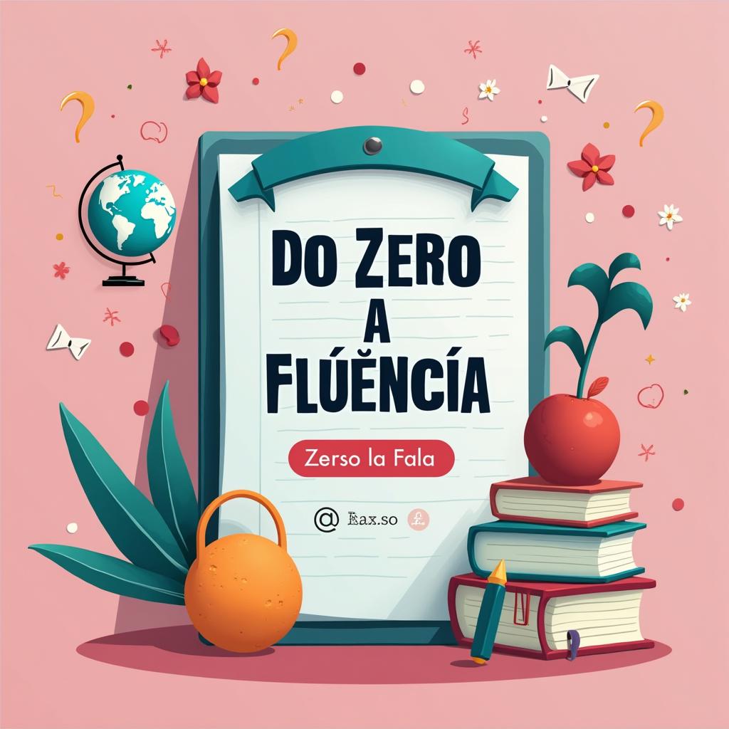 Crie uma capa para um curso de inglês com o título 'Jornada do zero à fluência', destacando 'Acesso rápido no link na BIOS'