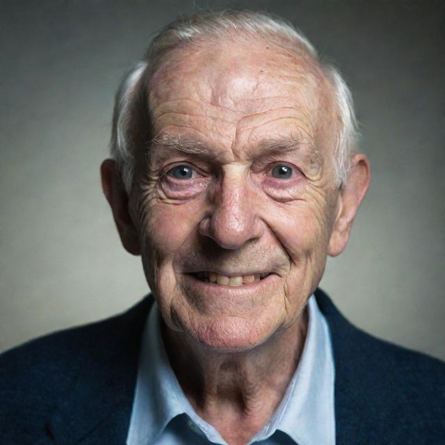 A creepy, elderly man, with a sinister aura and an unsettling smile, demonstrating a sense of unease.