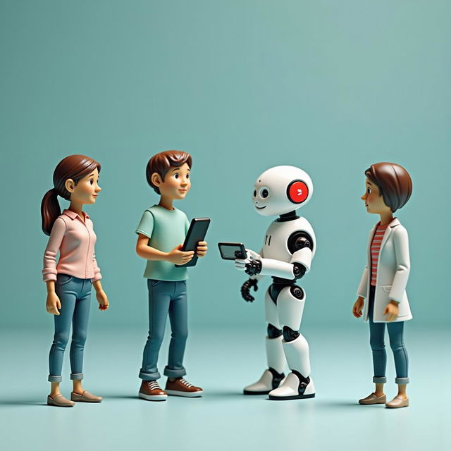 Una serie de miniaturas que muestran la inteligencia artificial en diferentes contextos de la vida y la tecnología, con un estilo visual atractivo y accesible para todas las edades