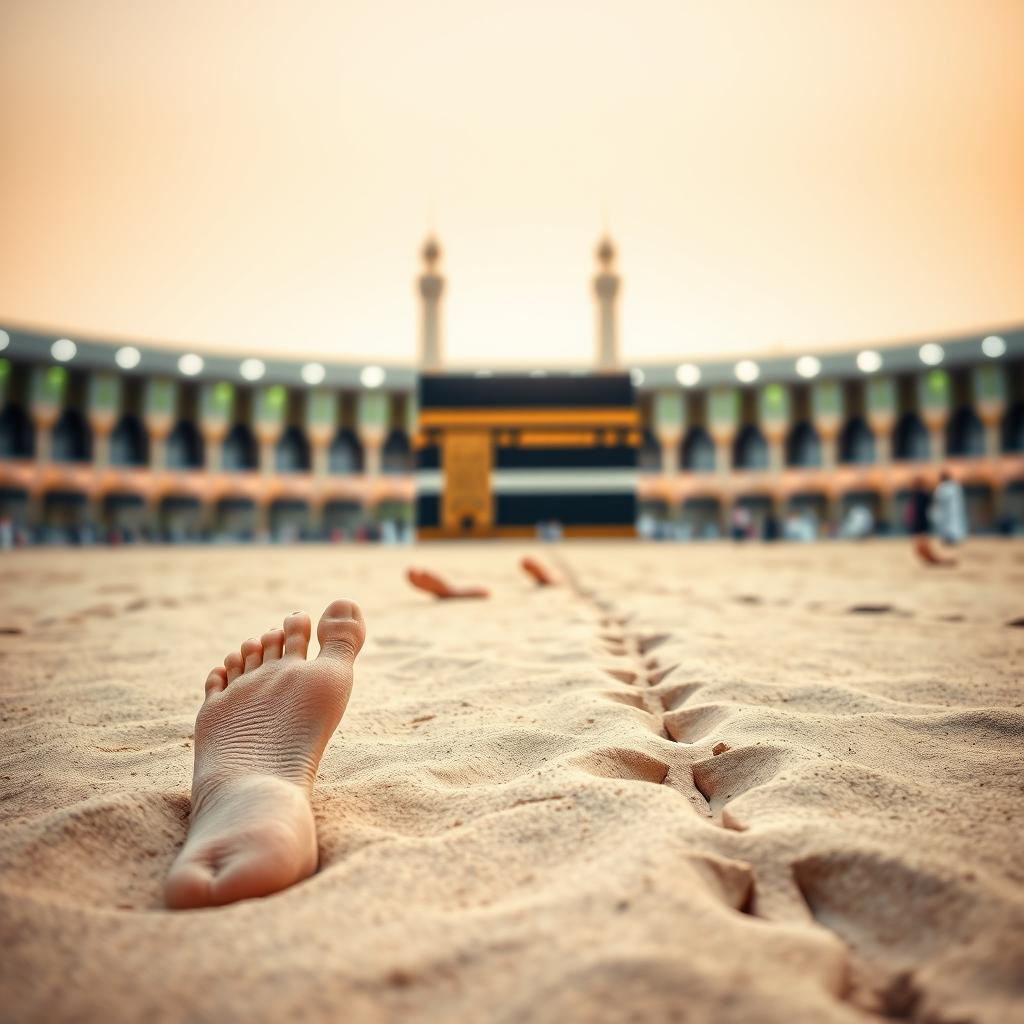 Footprints walking towards the Kaaba